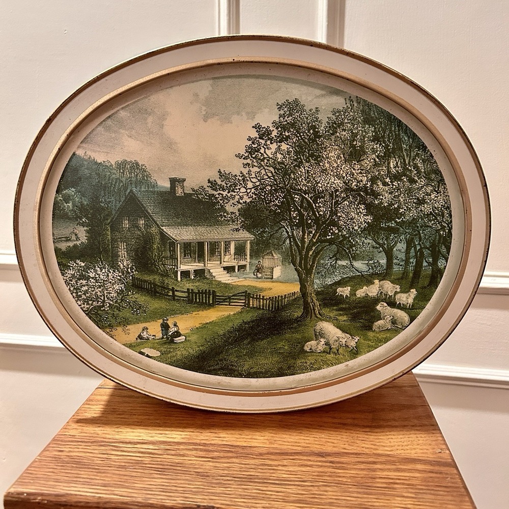 Vintage Sunshine Biscuits Oval Cookie Tin "The American Homestead"